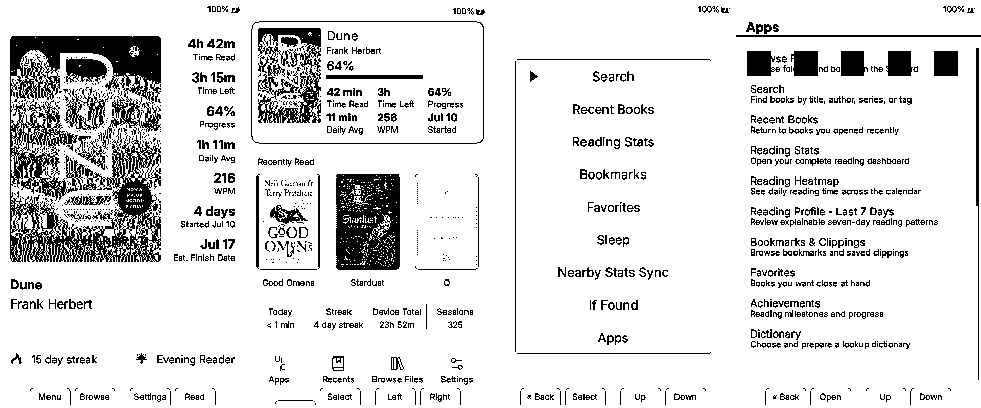 Dashboard, Reading Home, Home menu, and customizable launcher