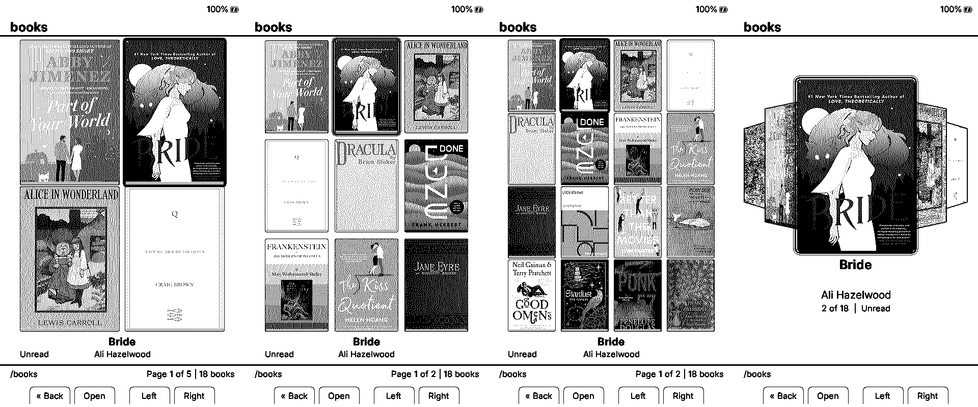 Choose your library view: 2x2, 3x3, 4x4, or carousel