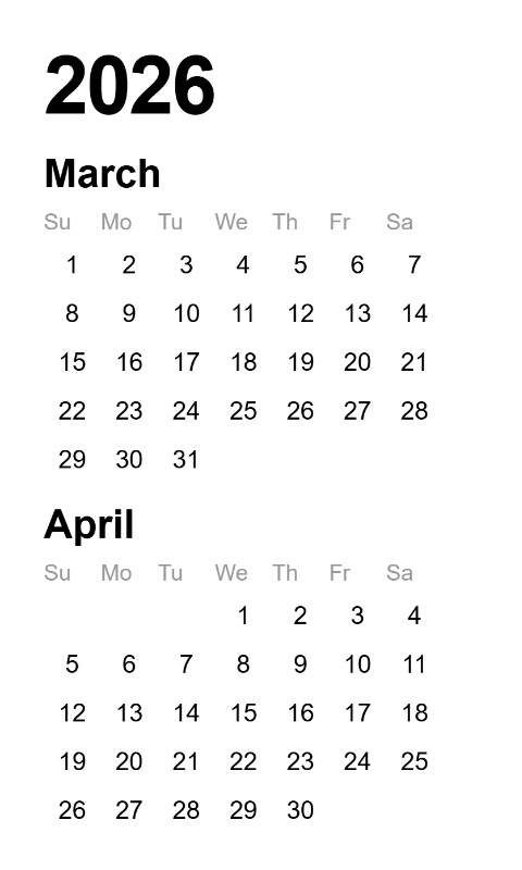 Calendar 2026 Mar-Apr