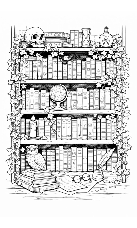 bookshelf skull