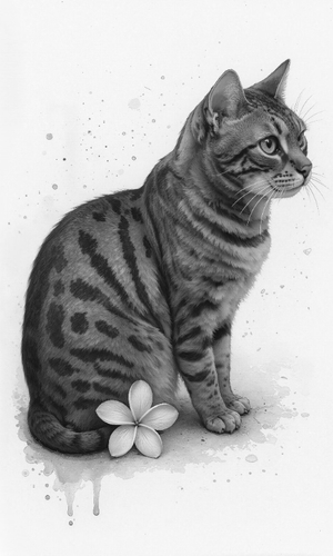 Bengal cat with flower