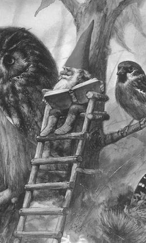 Gnome reading to animals