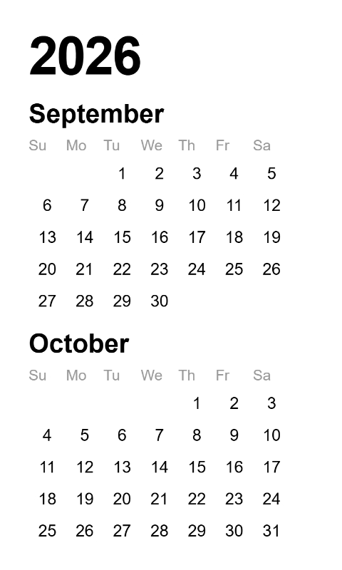 Calendar 2026 Sep-Oct