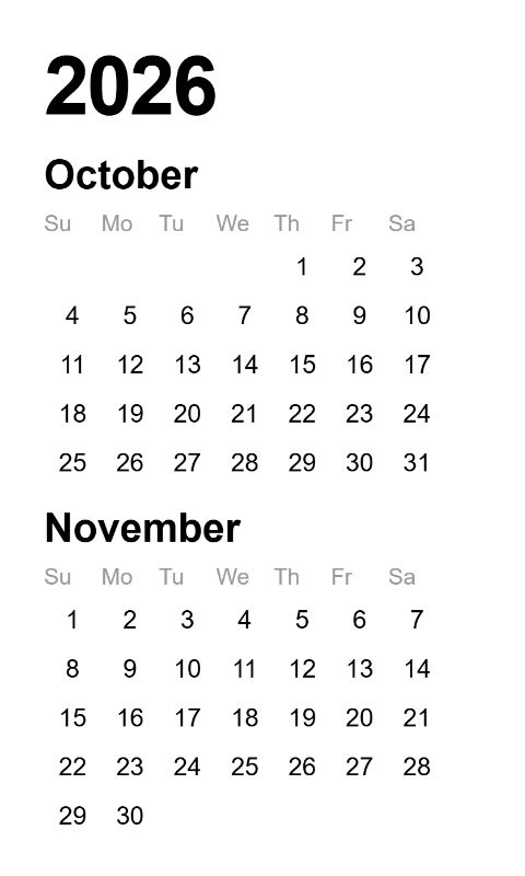 Calendar 2026 Oct-Nov