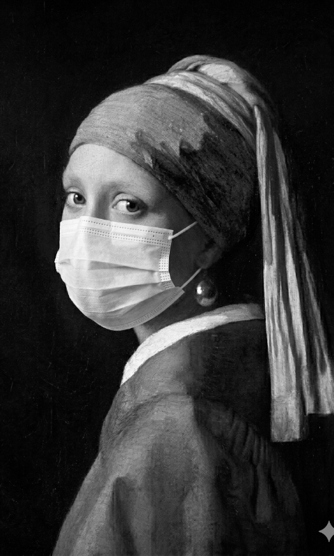 Girl with a pearl earring and a white COVID mask