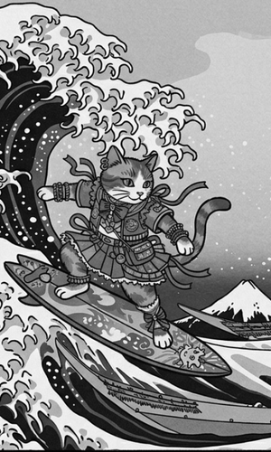 Great Wave and Great Surfing Samurai cat