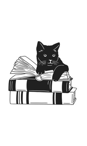 Black cat with books