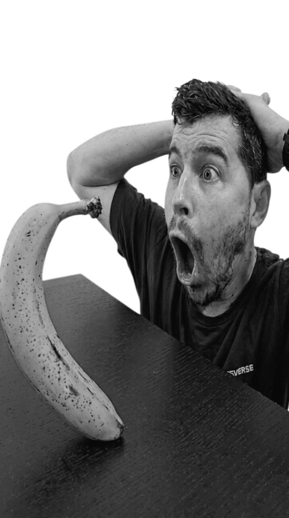 Guy screaming at banana