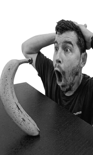 Guy screaming at banana