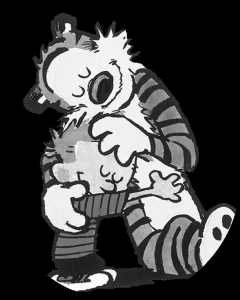 Calvin and Hobbes hug