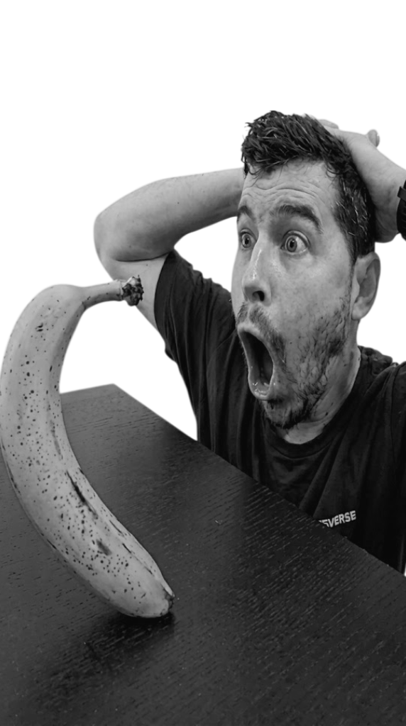 Guy screaming at banana